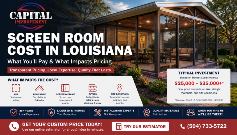 How much does a screened-in porch cost in Louisiana 2026 pricing guide